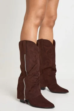Bottes Western Hautes À Revers Et Détail Zip