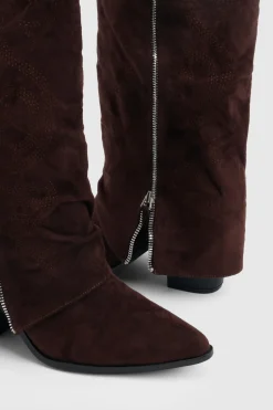 Bottes Western Hautes À Revers Et Détail Zip