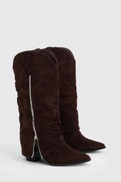 Bottes Western Hautes À Revers Et Détail Zip