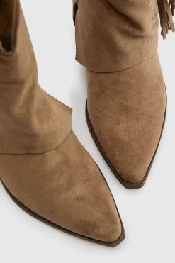 boohoo Bottes Western Mi-mollet En Faux Suède Avec Revers Et Détail Pompon< Bottes|Bottes En Daim