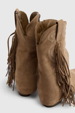 boohoo Bottes Western Mi-mollet En Faux Suède Avec Revers Et Détail Pompon< Bottes|Bottes En Daim
