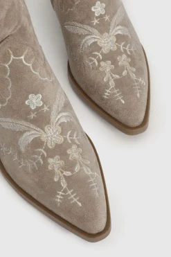 Bottes Western Mi-mollet En Faux Suède Avec Détails Brodés