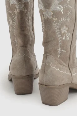 Bottes Western Mi-mollet En Faux Suède Avec Détails Brodés