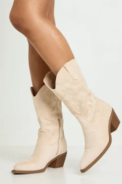 boohoo Bottes Western Mi-mollet En Synthétique Avec Détail Patte< Bottes|Bottes En Daim
