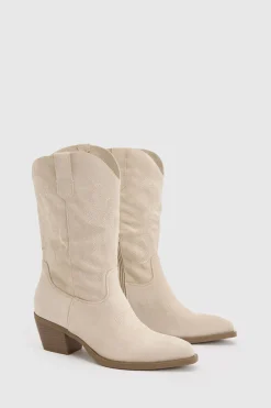 boohoo Bottes Western Mi-mollet En Synthétique Avec Détail Patte< Bottes|Bottes En Daim