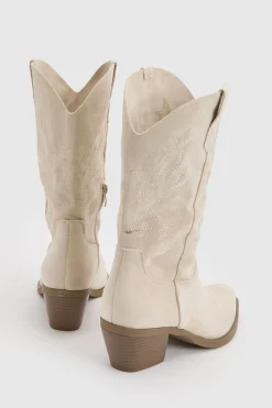 boohoo Bottes Western Mi-mollet En Synthétique Avec Détail Patte< Bottes|Bottes En Daim