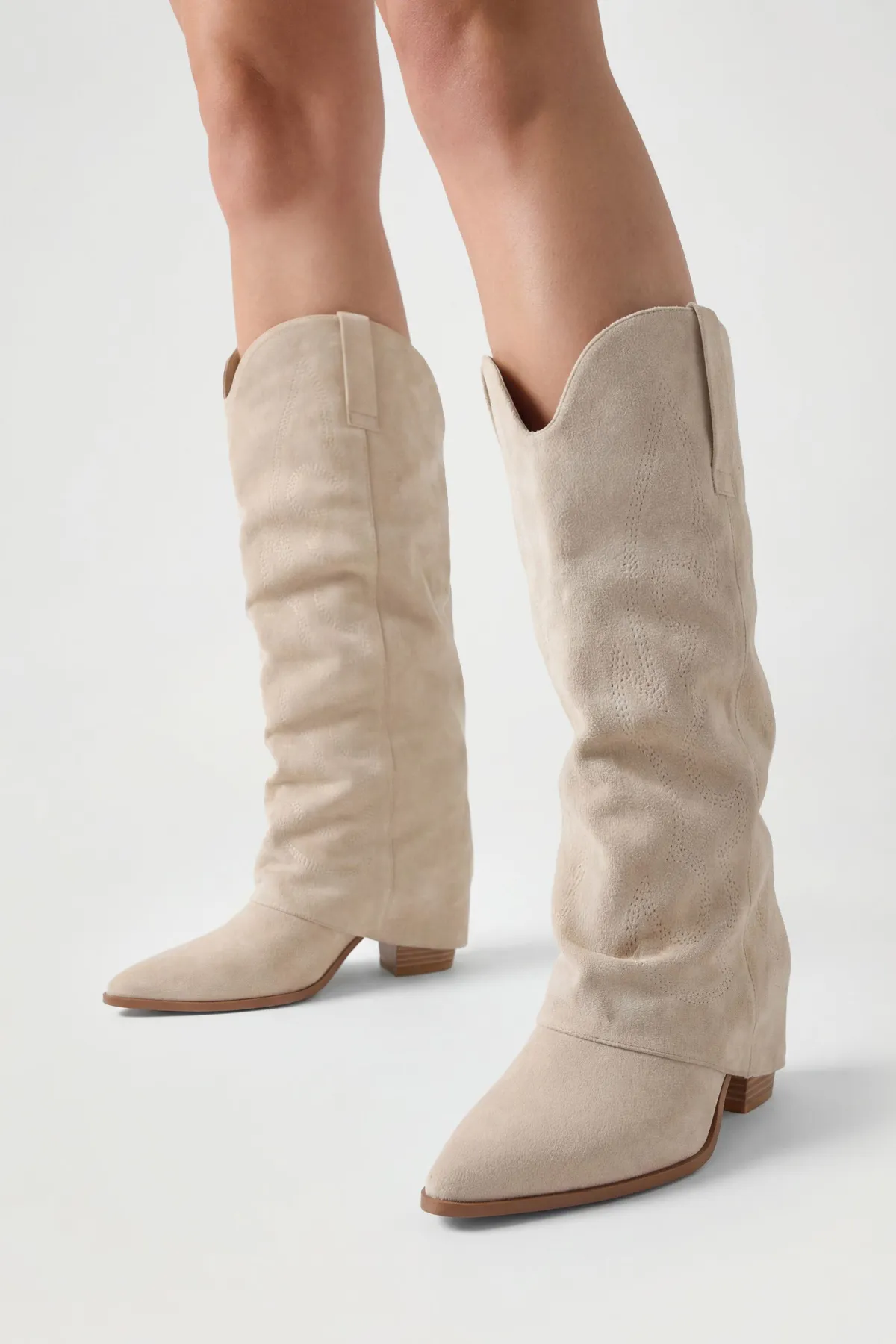 boohoo Bottes Western Mi-mollet À Revers Froncé< Bottes|Bottes Hautes
