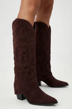 Bottes Western Mi-mollet À Revers Froncé