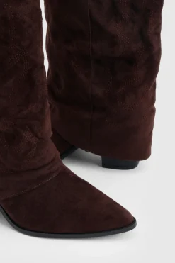 Bottes Western Mi-mollet À Revers Froncé