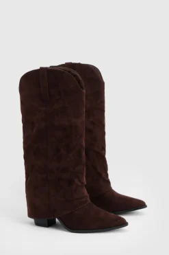 Bottes Western Mi-mollet À Revers Froncé