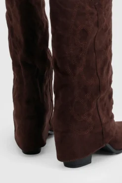 Bottes Western Mi-mollet À Revers Froncé
