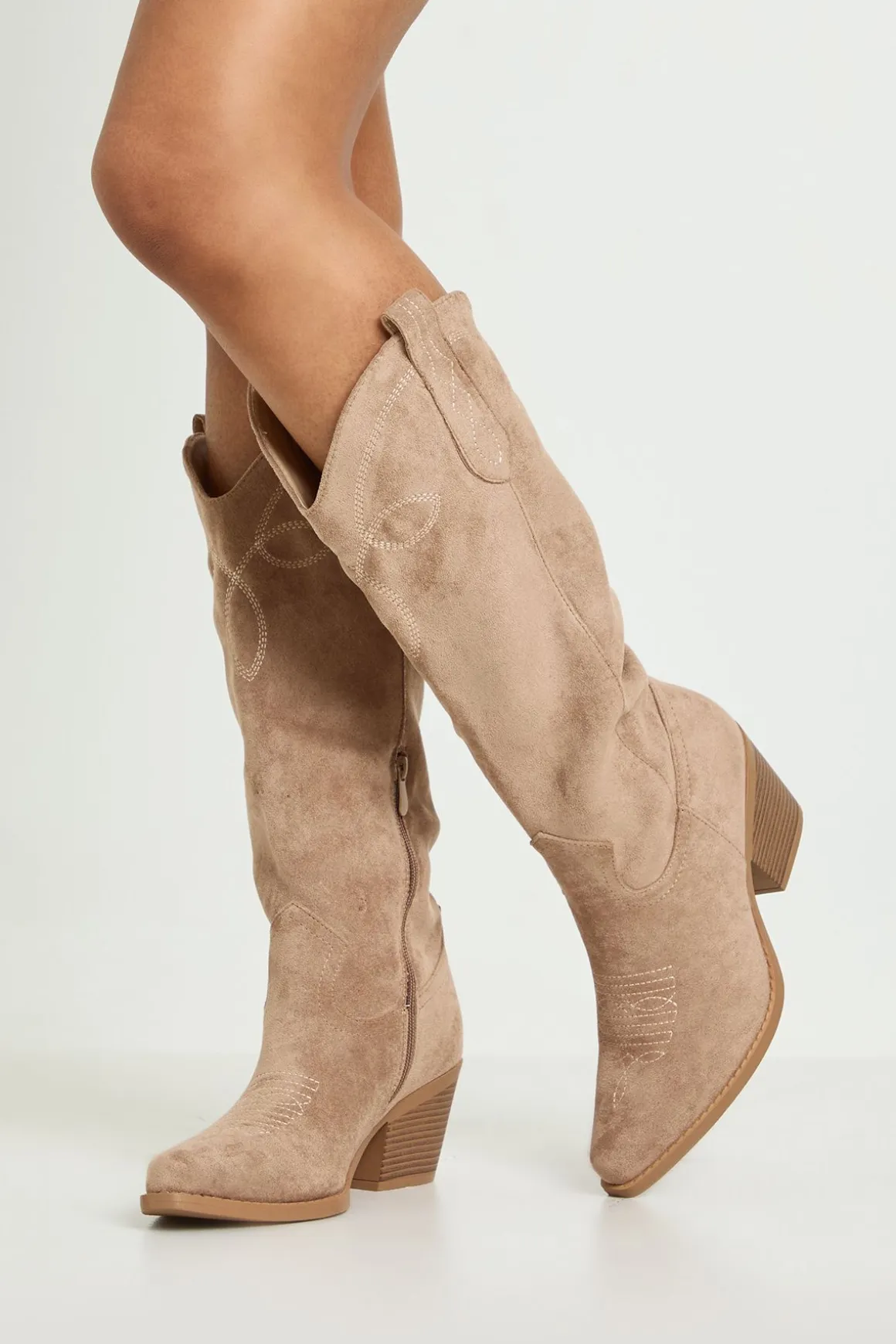 Bottes Western Montantes Au Genou En Synthétique Avec Détail Patte