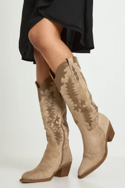 Bottes Western Montantes Au Genou En Synthétique Avec Détails Contrastés