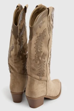 Bottes Western Montantes Au Genou En Synthétique Avec Détails Contrastés