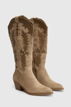 Bottes Western Montantes Au Genou En Synthétique Avec Détails Contrastés