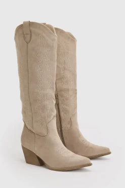 Bottes Western Montantes Brodées En Synthétique