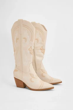 Bottes Western Montantes À Broderies Contrastées