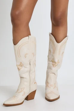 Bottes Western Montantes À Broderies Contrastées