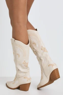 Bottes Western Montantes À Broderies Contrastées