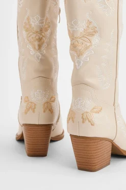 Bottes Western Montantes À Broderies Contrastées