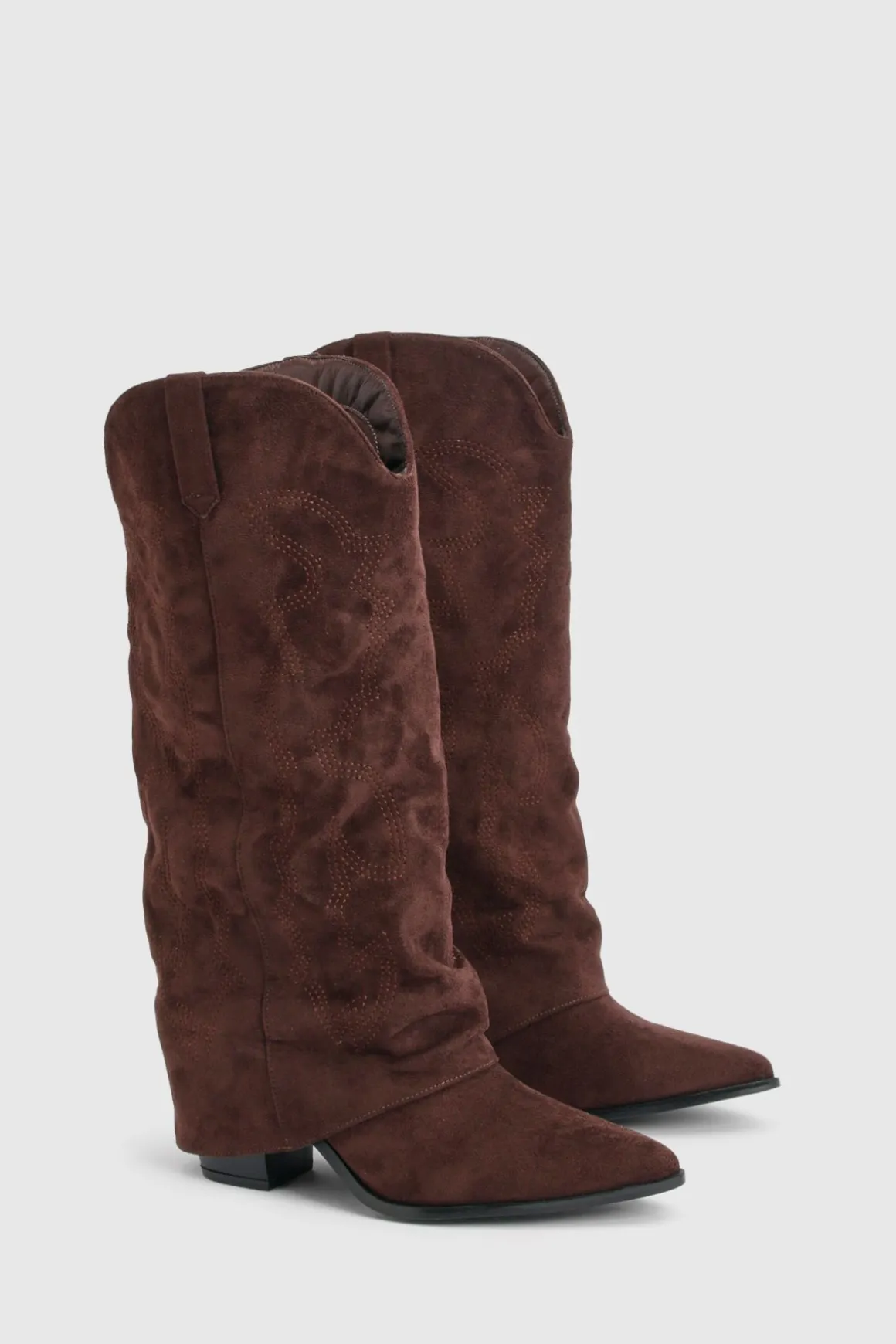 Bottes Western Montantes À Broderies Avec Revers Coupe Large