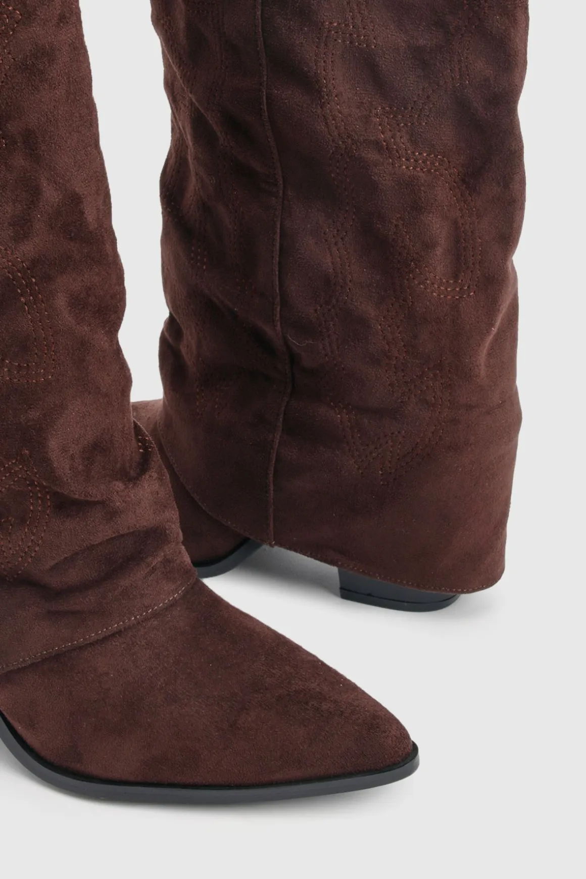 Bottes Western Montantes À Broderies Avec Revers Coupe Large