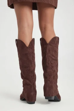Bottes Western Montantes À Broderies Avec Revers Coupe Large