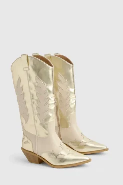 Bottes western montantes dorées à coupe large
