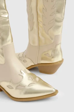Bottes western montantes dorées à coupe large