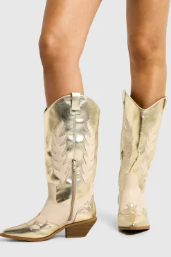 Bottes western montantes dorées à coupe large