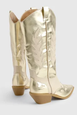 Bottes western montantes dorées à coupe large