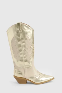 Bottes western montantes dorées à coupe large