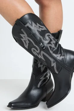 boohoo Bottes Western Montantes À Détails De Surpiqûres Contrastées< Bottes|Bottes Hautes