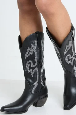 boohoo Bottes Western Montantes À Détails De Surpiqûres Contrastées< Bottes|Bottes Hautes