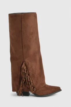 Bottes western montantes en synthétique suédé à revers avec détails de franges