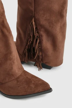 Bottes western montantes en synthétique suédé à revers avec détails de franges