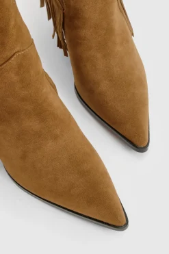 Botte western à la cheville à talon en synthétique, coupe large, ornée de franges et pampilles