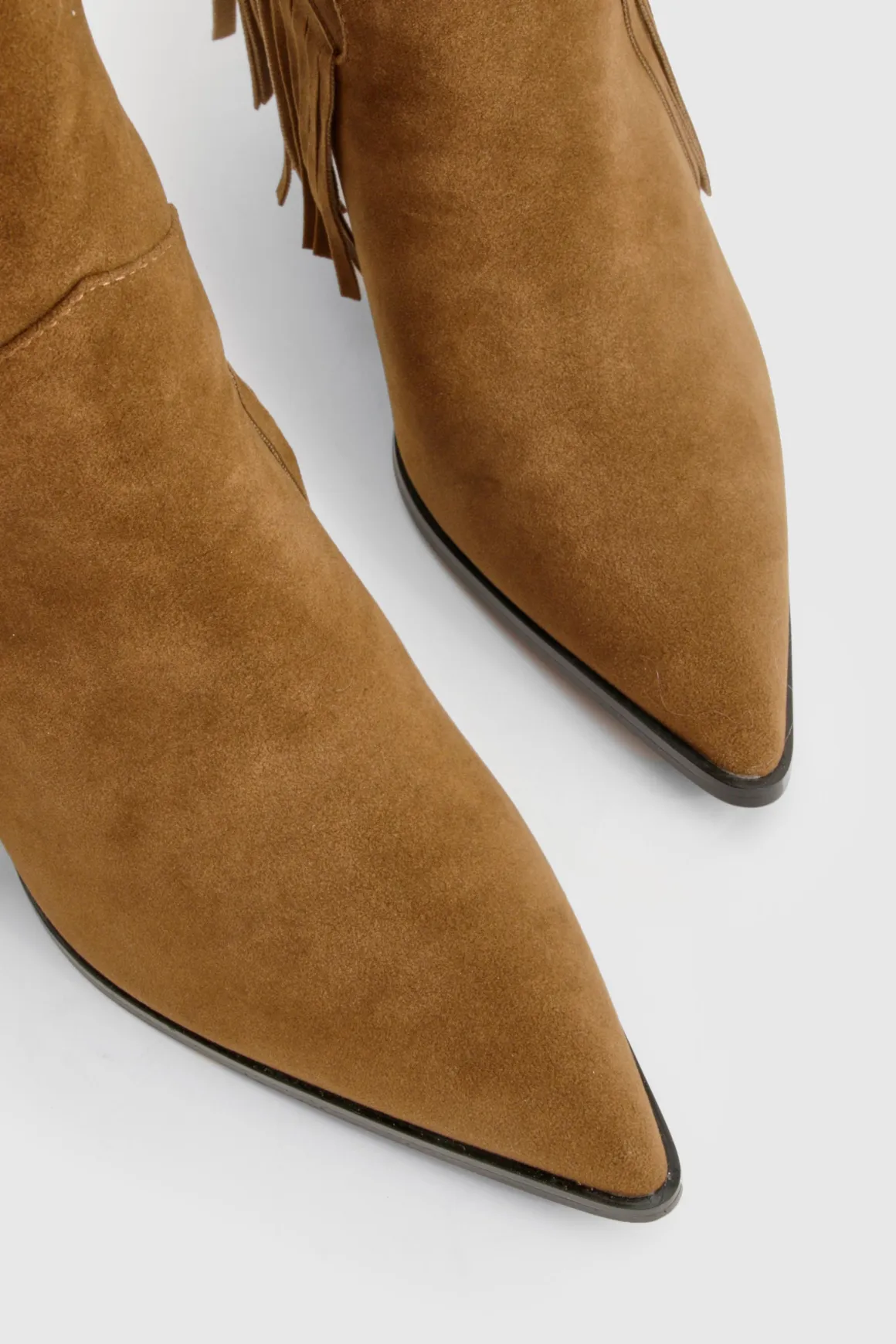 Botte western à la cheville à talon en synthétique, coupe large, ornée de franges et pampilles
