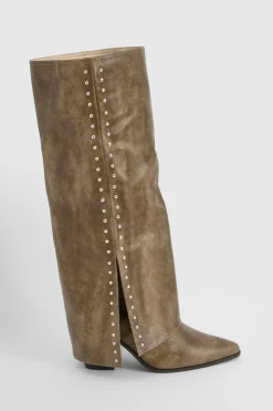 boohoo Botte Western Usée À Détails Cloutés Et Revers Coupe Large< Bottes|Santiags