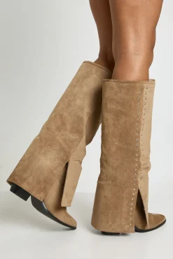 boohoo Botte Western Usée À Détails Cloutés Et Revers Coupe Large< Bottes|Santiags
