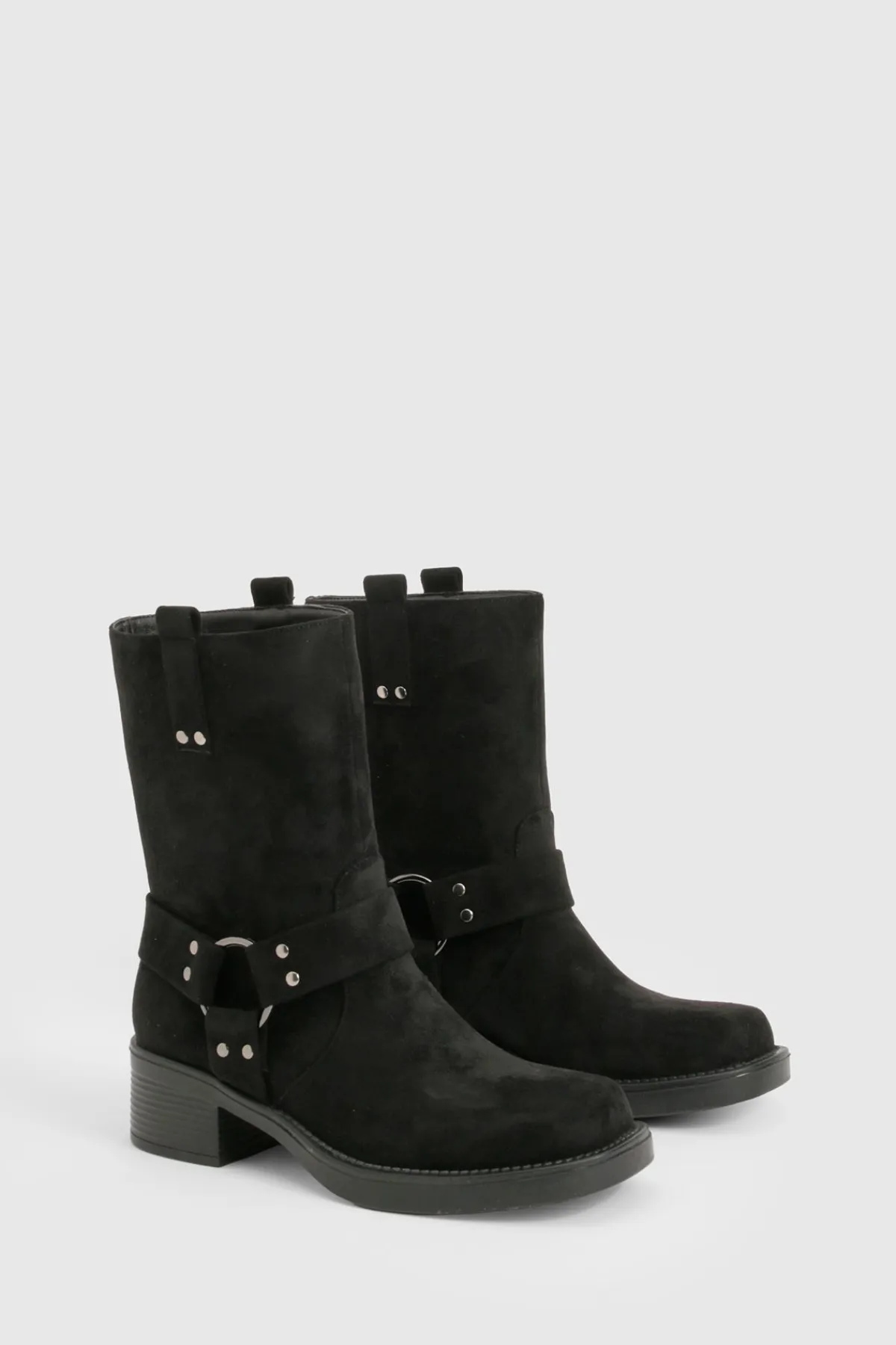 boohoo Bottines Biker en Synthétique avec Détail Harnais< Bottes|Bottes En Daim