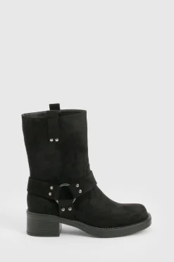 boohoo Bottines Biker en Synthétique avec Détail Harnais< Bottes|Bottes En Daim