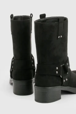 boohoo Bottines Biker en Synthétique avec Détail Harnais< Bottes|Bottes En Daim