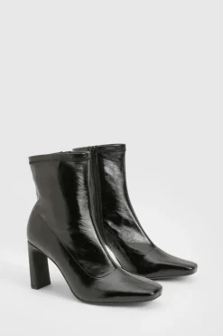 Bottines Chaussettes à Talon Bloc Vernis Plissé Coupe Large