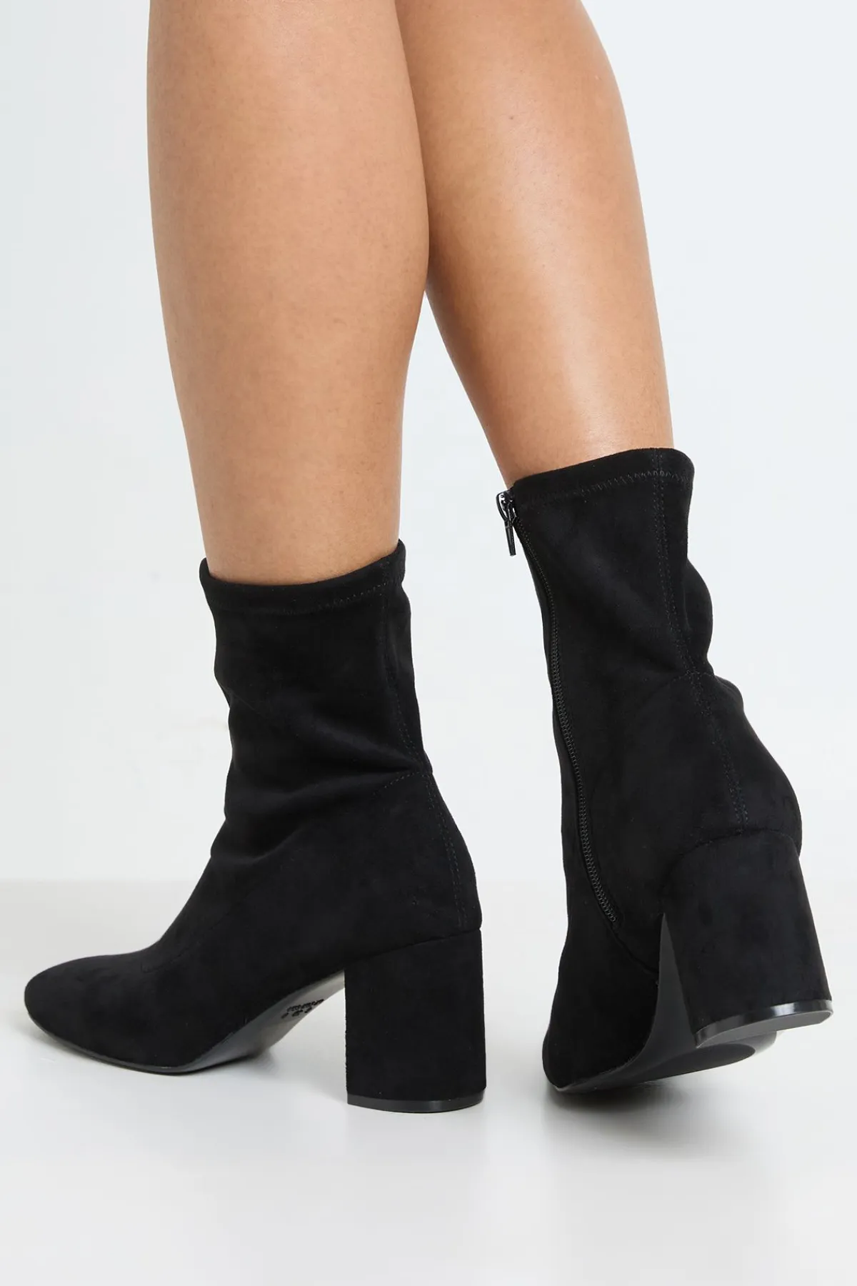 boohoo Bottines Chaussettes À Talon Bloc En Synthétique< Bottes|Bottes En Daim