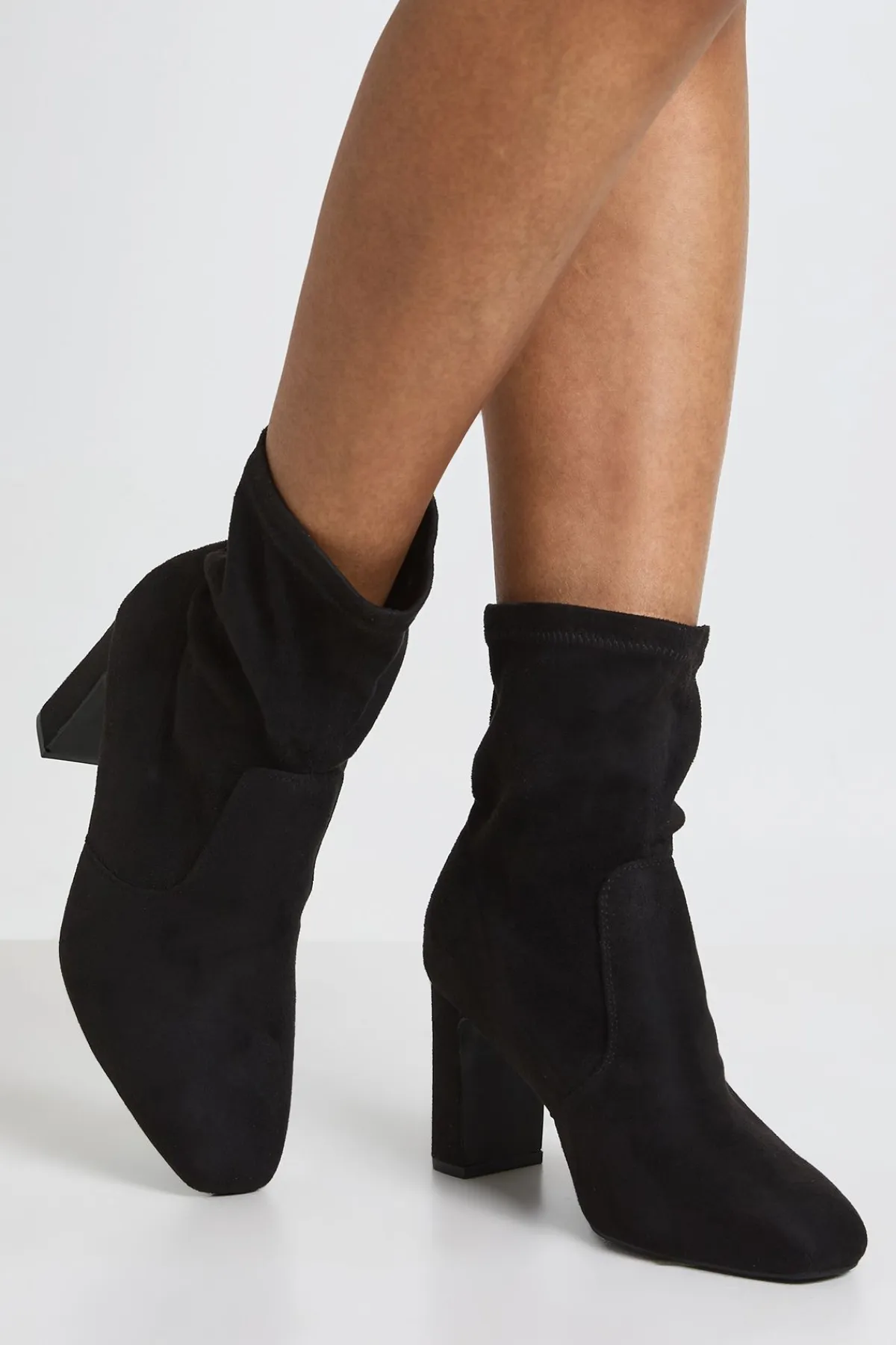 boohoo Bottines Chaussettes À Talon Bloc En Synthétique Coupe Large< Bottes|Bottes En Daim