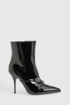 boohoo Bottines cheville stilettos à détail de boucle laquée< Bottines|Bottes Noires