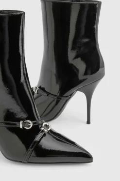 boohoo Bottines cheville stilettos à détail de boucle laquée< Bottines|Bottes Noires