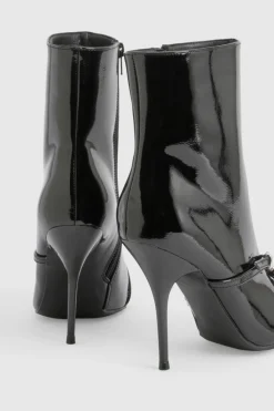 boohoo Bottines cheville stilettos à détail de boucle laquée< Bottines|Bottes Noires