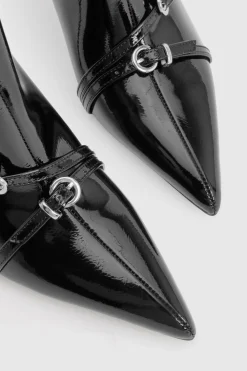 boohoo Bottines cheville stilettos à détail de boucle laquée< Bottines|Bottes Noires